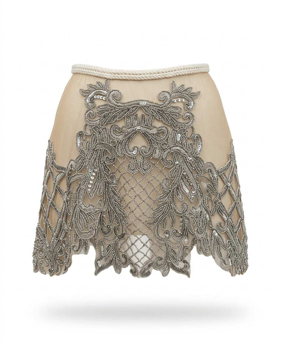 Yasmine short skirt – sheer beaded tulle mini skirt, product view 3