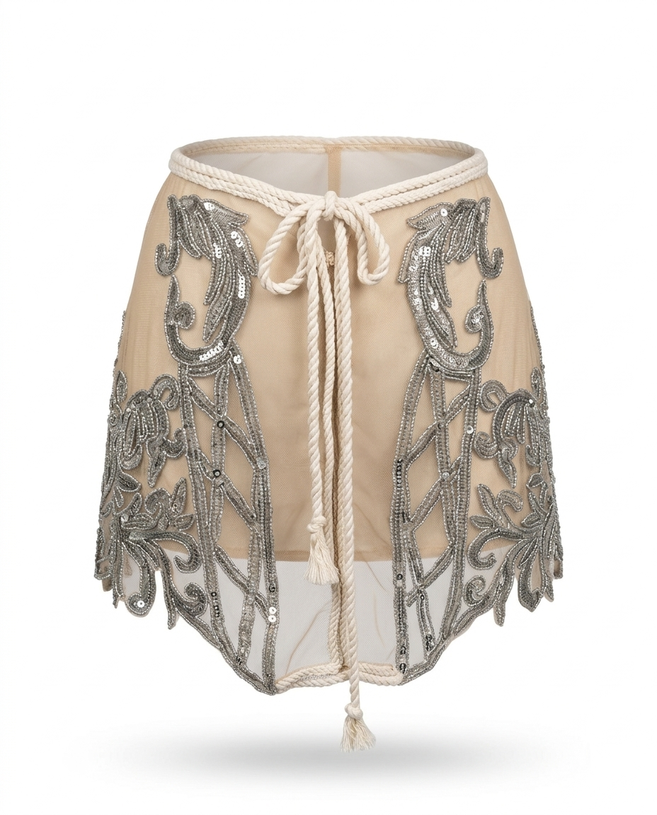 Yasmine short skirt – sheer beaded tulle mini skirt, product view 2